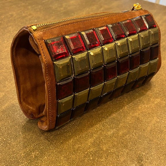 SALE! Tory Burch RareFind Leather Brown Red Bronze PurseWalletMagneticSnapZipper - Picture 8 of 16